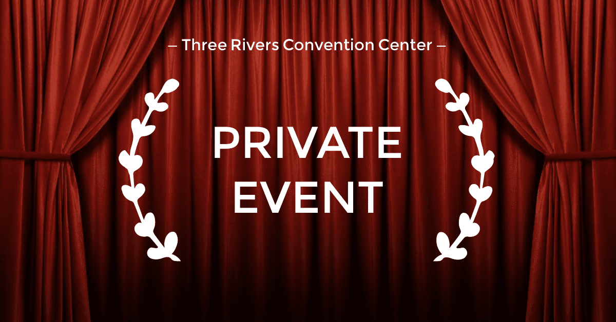Red curtains with 'Private Event' text
