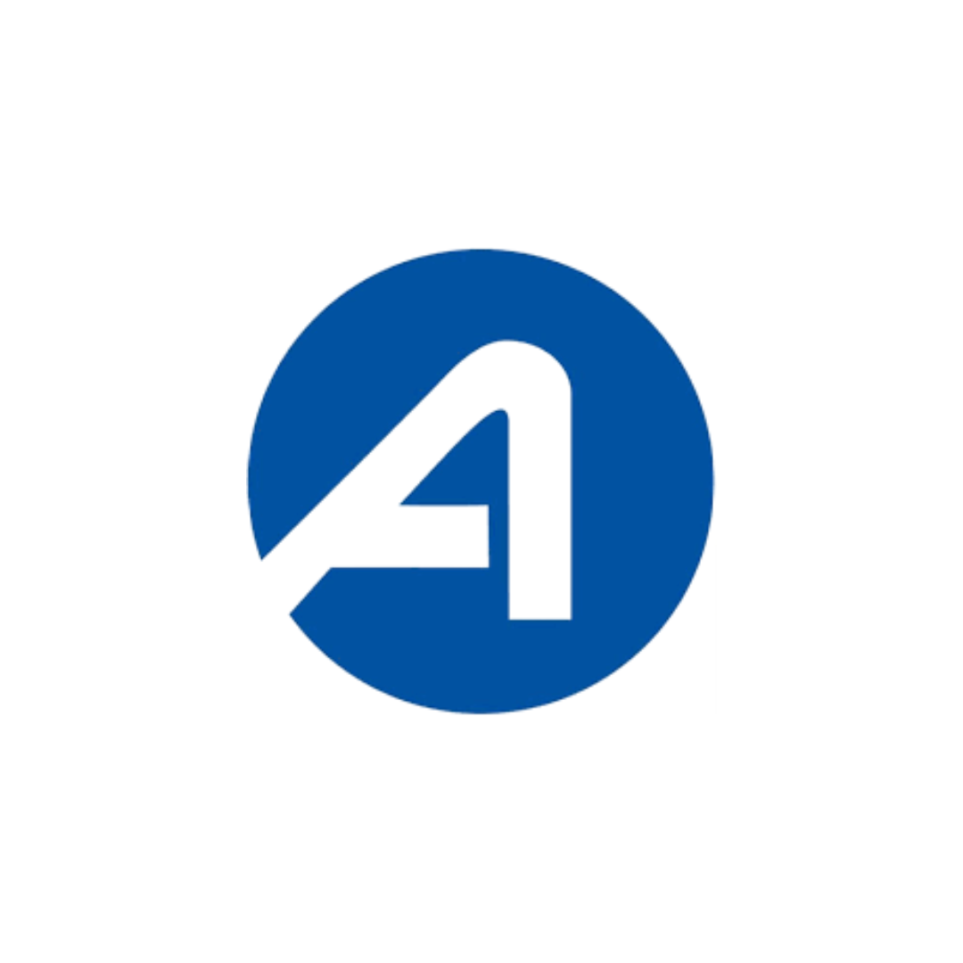 Blue circle with white stylized letter A