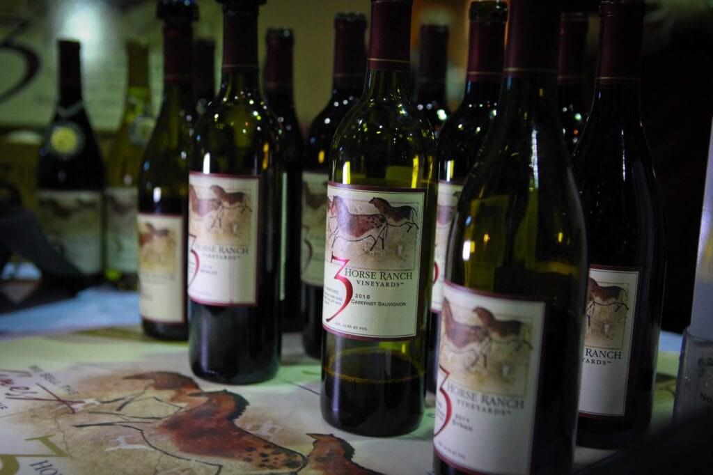 Bottles of 3 Horse Ranch wine